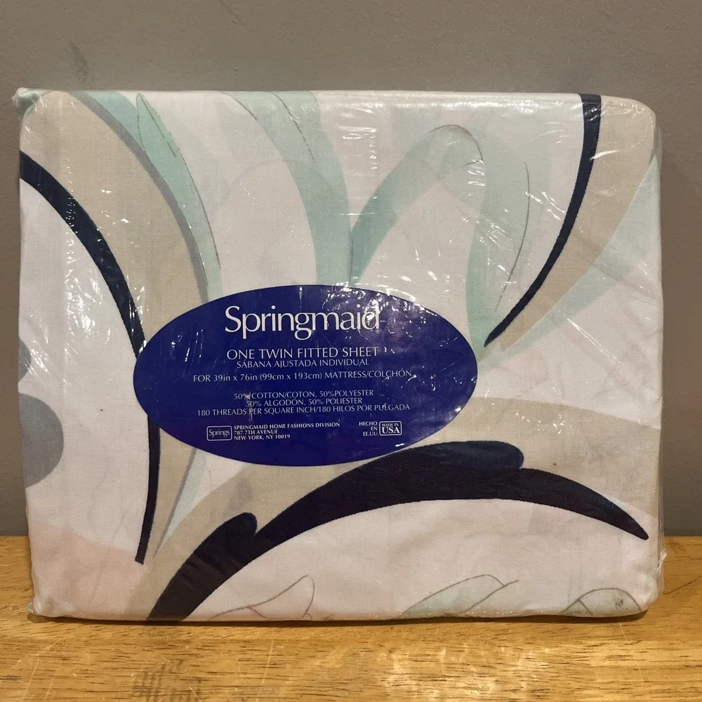 Vtg Springmaid Twin Fitted Sheet‎ Iris Floral 1980s 180TC Pastels Black Popourri